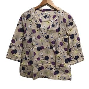 Boden women’s floral print blouse v-neck purple/ blue